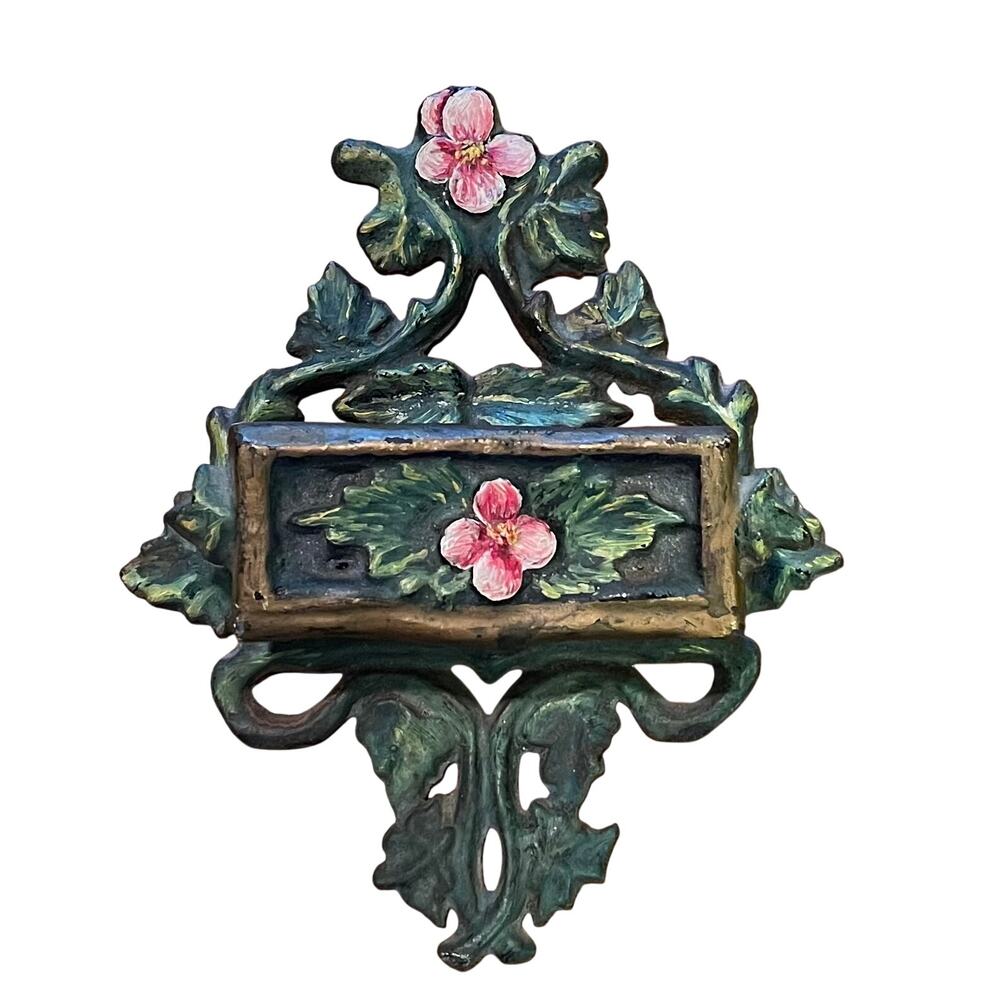 Vintage Cast Iron Match Holder, Floral Pattern